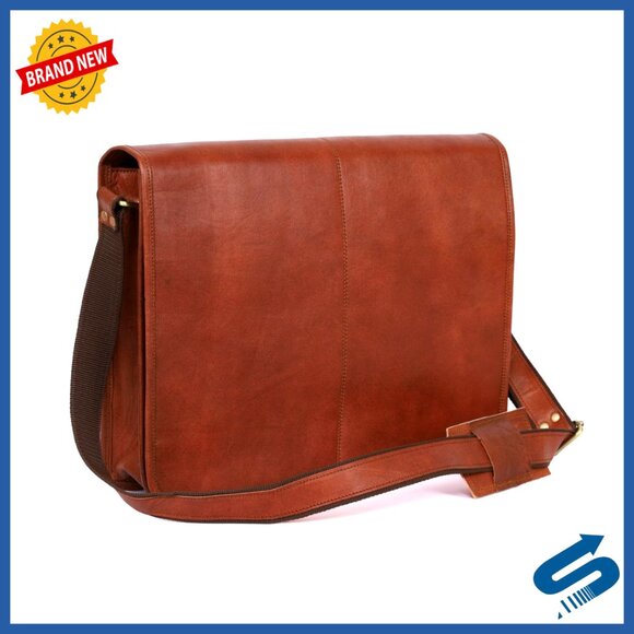 16-inch Leather Laptop Messenger Bag Crossbody Satchel Work Daily